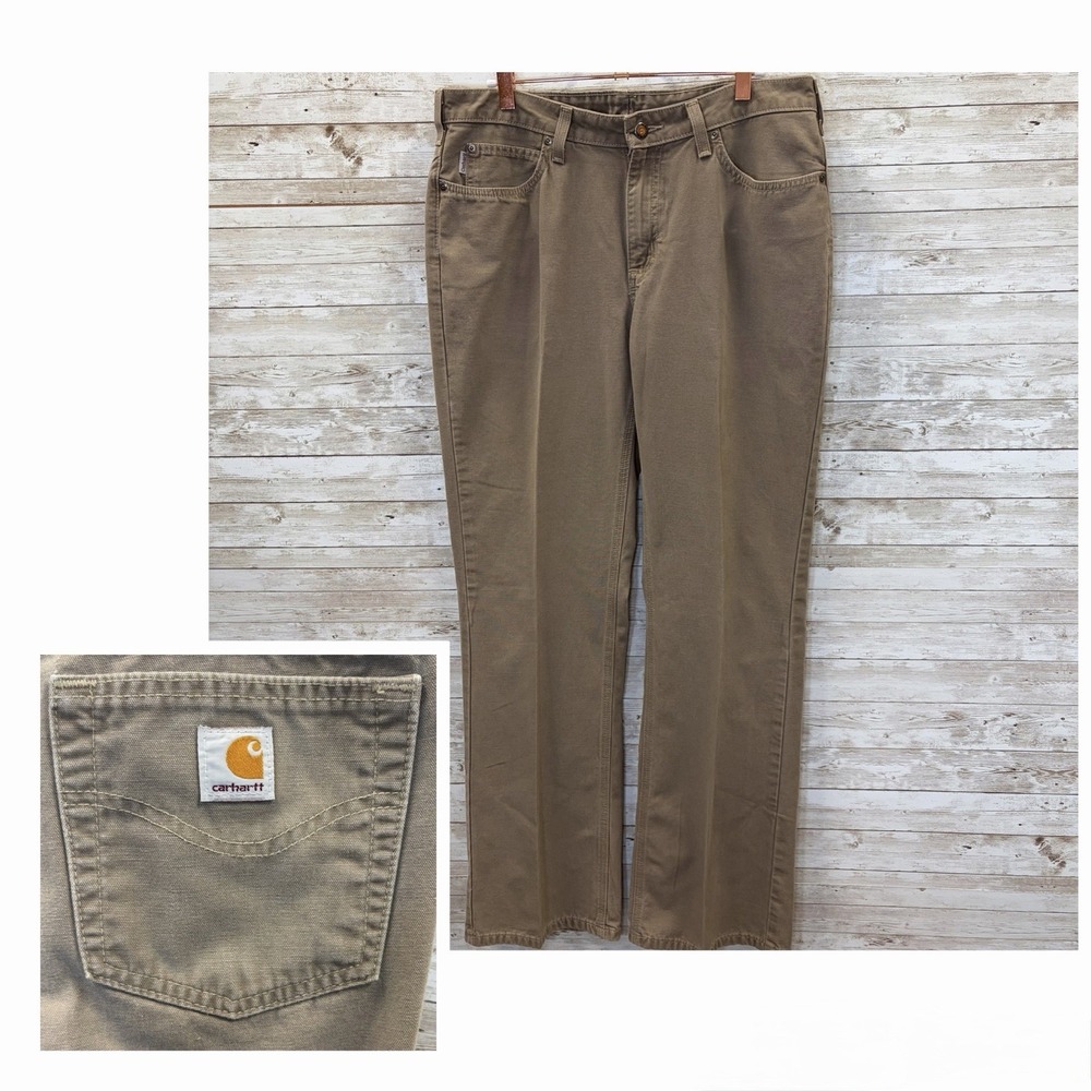 Vtg Carhartt Womens 12x34 WB002 Canvas Work Pants Khaki Brown Bootcut Y2K Rare